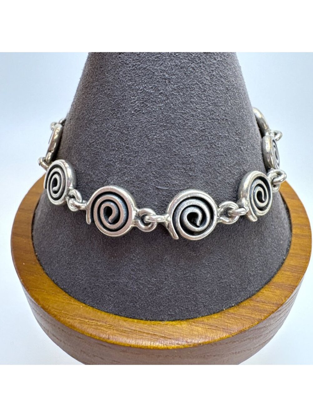 Spiral Link Chain Bracelet Toggle Clasp Sterling Silver 925 Size 7.5" Fit